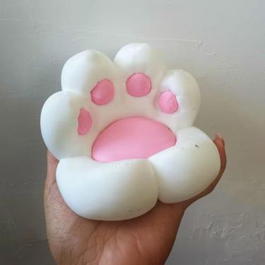 Imagem de Suporte de celular com desenho animado de pata de gato para decoração de escritório em casa, telefones de mesa, tablet, suporte preguiçoso, 10 x 6,5 cm (branco)