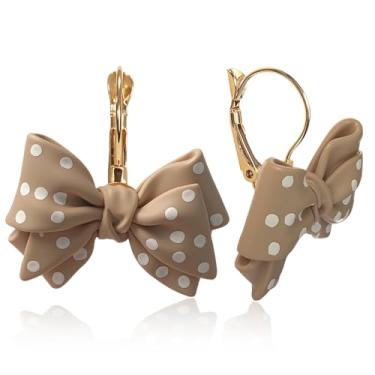 Imagem de unixmoment Lindos brincos minimalistas e leves com laço de bolinhas pendentes chiques de resina fosca com fecho de alavanca para mulheres, Large, Resina, Sem pedra preciosa