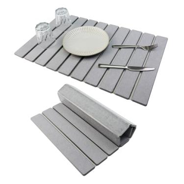 Imagem de Tapete de secagem de pedra grande para balcão de cozinha terra de diatomáceas dobrável 61 cm (C) * 40,6 cm (L) tapetes super resistentes ao calor, prateleira de secagem de louça de absorção rápida