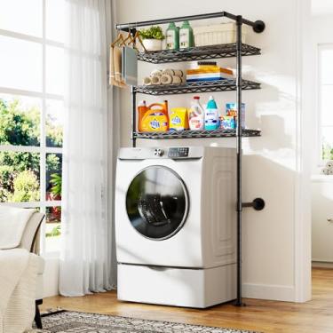 Imagem de ULIFHOME U17 Rack de secagem de roupas montado na parede, prateleiras de armazenamento sobre a máquina de lavar e secar, organização de lavanderia resistente com prateleiras ajustáveis, 89 cm L x 56