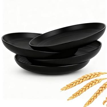 Imagem de YUNSHENGFANGDM Pratos de palha de trigo, pratos de jantar inquebráveis, conjunto de 4 pratos de jantar planos para micro-ondas e lava-louças, pratos fáceis de limpar e reutilizáveis, 22 cm