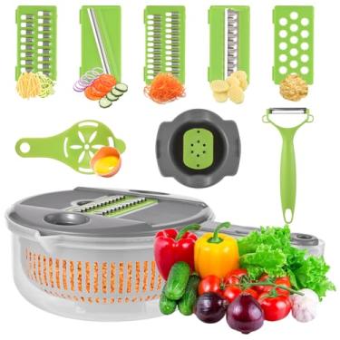 Imagem de Multifuncional 11-em-1 Legume com Container Slicer Dicer Cutter 5 Lâminas Cesto de Coador Separador Ovo Protetor Mão Tabua Corte Faca Descasque