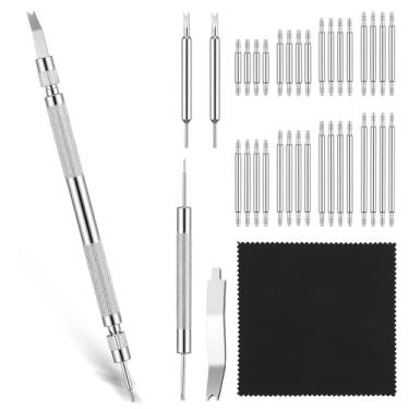Imagem de YBEATY Kit de substituição de 37 pinos de pulseira de relógio, ferramenta de barra de mola de aço inoxidável, conjunto de remoção de elos, kit de remoção de elos para reparo de pulseira de relojoeiro