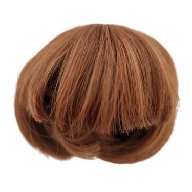 Imagem de Peruca de boneca 1/8 bjd fibra de alta temperatura cabelo curto com franja reta acessórios de boneca marrom