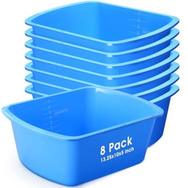 Imagem de Honeydak Pacote com 8 lavatórios de plástico azul 7 litros baldes graduados retangulares de plástico hospitalar cabeceira bacia de lavagem para limpeza de pés banho pratos limpeza facial