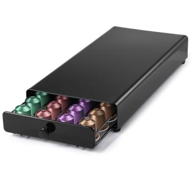 Imagem de Suporte de gaveta de cápsulas de café, compatível com cápsulas Nespresso, caixa de armazenamento de cápsulas de metal, organizador de cápsulas moderno para balcão de cozinha doméstica, comporta 40