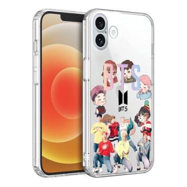 Imagem de WWDIYHOUSE Capa compatível com iPhone 16, capa transparente de TPU macio à prova de choque e design exclusivo para homens/mulheres/meninas/meninos (Fashion-BTS-7)