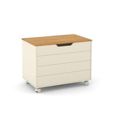 Imagem de Caixa Organizadora Infantil Multiuso Para Brinquedos Baú De Madeira Com Rodinhas Caixote De Madeira (Branca)