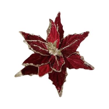 Imagem de CarpNettore Enfeite de Natal de Veludo, Enfeite para árvore de Natal, Decoração de Casa E Elegante, Decoração Natalina Aveludada para Festas E Feriados, Flor, Tamanho real
