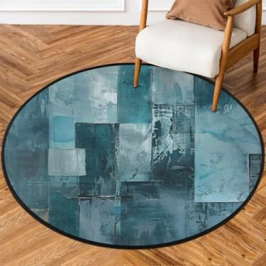 Imagem de Tapete redondo de 1,5 m de madeira, retrô, azul, macio, círculo, antiderrapante, lavável, tapete circular para quarto, berçário, sala de estar, cozinha, banheiro, entrada, decoração de casa