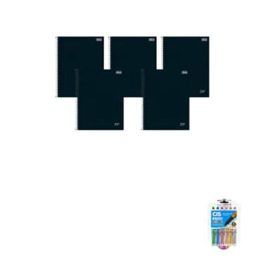 Imagem de Kit Caderno Universitário Zip Preto 1M 80F Tilibra + Caneta Esferográfica Spiro Glow 0.7mm + Marcador Artístico Brush Metallic