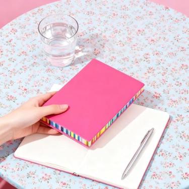 Imagem de 1 caderno criativo com bordas coloridas, diário de papel de madeira, caderno de escritório portátil de poliuretano