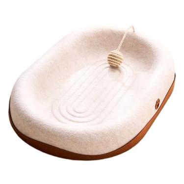 Imagem de Fenteer Almofada de feltro para arranhar gatos, protetor de móveis leve e respirável para uso em quatro estações, dobrável com bola de, Oval Branco