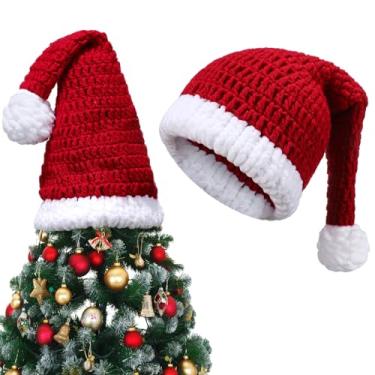 Imagem de Gejoy 5 peças de enfeite de árvore de Natal para decoração de chapéu de Papai Noel com barba de Papai Noel e guirlanda de folha branca, chapéu de Natal tricotado para árvore de Natal grande e