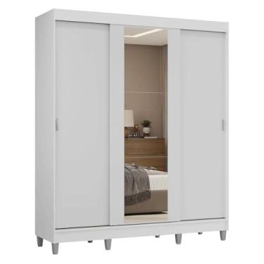 Imagem de Guarda-roupa Casal com Pés 3 Portas de Correr com Espelho Branco Reno Madesa