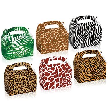 Imagem de 24 caixas de lembrancinhas de festa de aniversário de animais da selva, estampa de leopardo, folha de zebra, listrada, papelão, doces, festas, doces, caixas de presente para decoração de festa