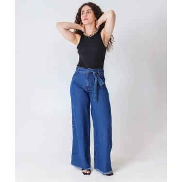 Imagem de Calça Jeans Wide Leg Feminina Marisa Azul-96002, 42, Jeans azul
