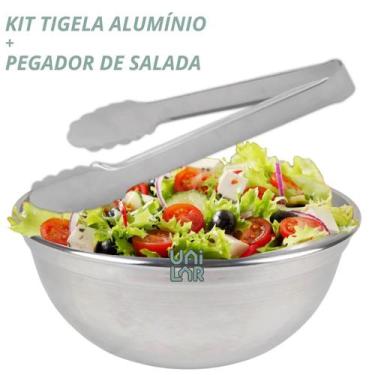 Imagem de Saladeira alumínio 26 cm + Pegador de saladas inox pinça multiuso sala