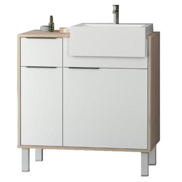 Imagem de Balcão Gabinete Para Banheiro Com Pés E Cuba 80cm West B06 Branco Faia - Lyam Decor