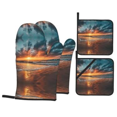 Imagem de Conjunto de luvas para assar cozinha com suporte de tampa, luvas de forno resistentes ao calor para manusear panelas quentes, grelhar, churrascos, kit de 4 peças.