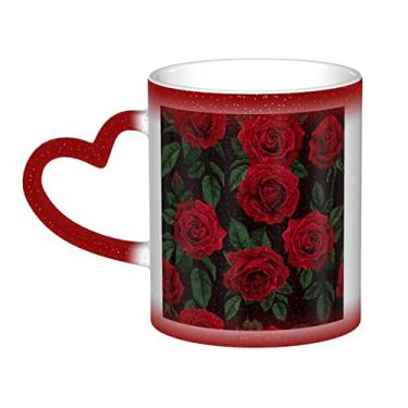Imagem de Copo de café divertido rosa vermelha, copo de cerâmica sensível ao calor que muda de cor, 12 onças, para café/chá/leite/cacau, para adolescente/aniversário/festival/presentes