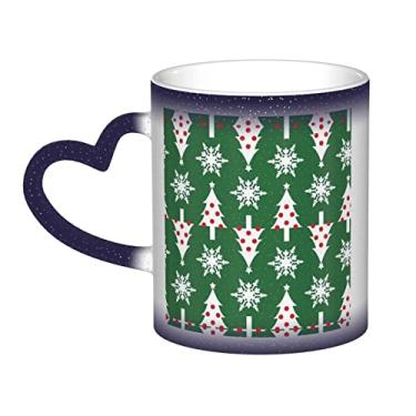 Imagem de Xícara de café divertida com padrão de árvore de Natal, copo de cerâmica com mudança de cor sensível ao calor 12 Oz, para café/chá/leite/cacau, para adolescente/aniversário/festival/presentes