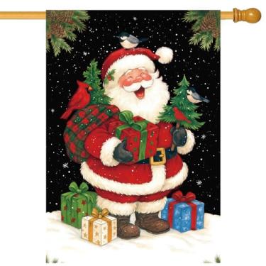 Imagem de Morigins Bandeira de jardim de Papai Noel ideal para gramados de varanda de casa de fazenda decoração de férias ao ar livre presente figura de vestido vermelho Tamanho: 31,8 x 45,7 cm (Grande-28×40