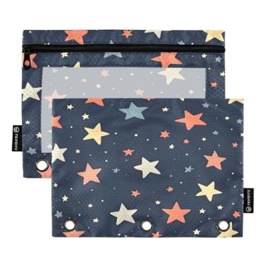 Imagem de CEBUGI 3 bolsas de lápis com zíper e janela transparente, 2 pacotes de estojo para exames de sala de aula (estrelas)
