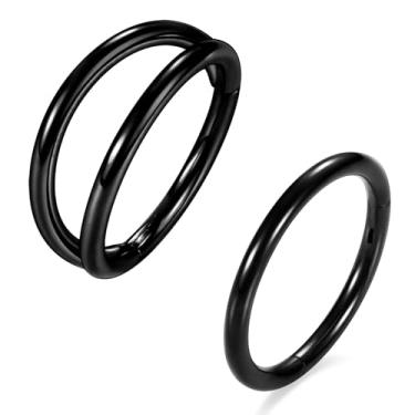 Imagem de GAGABODY 2 anéis de nariz 20G 18G 16G 14G 12G 10G 8G anéis de piercing de aço cirúrgico para nariz septo cartilagem hélice tragus concha torre Daith lóbulo de 5 mm a 16 mm Brincos articulados unissex