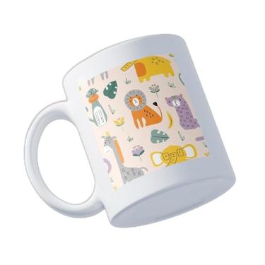 Imagem de Caneca Xícara de Café Porcelana 300ml Com Desenho Infantil de Animais Selvagens