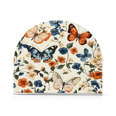 Imagem de STAYTOP Porta-guardanapos, porta-guardanapos de flores e borboletas para mesas cozinha restaurante decoração de casa, suporte decorativo moderno para guardanapos de coquetel de papel de jantar