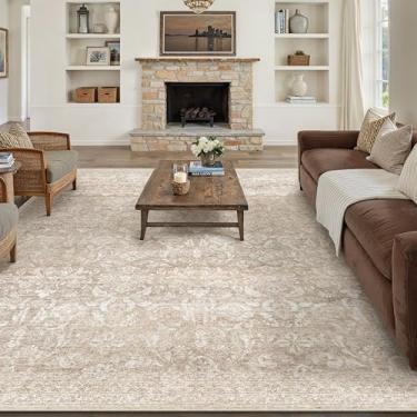 Imagem de PureCozy Tapete de área 22 x 30,5 cm, lavável, vintage, sala de estar, quarto, interior, antiderrapante, macio, macio, fino, bege, retrô, decoração para escritório, sala de jantar