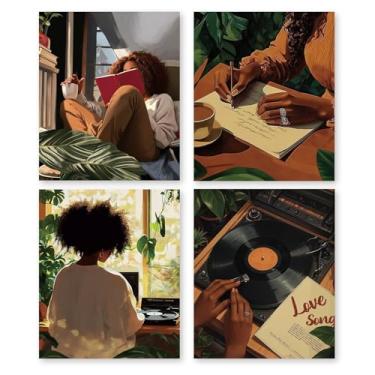 Imagem de RLTXBUK Pacote com 4 kits de arte de diamante vintage para meninas negras, presentes para meninas negras, joias e diamantes, kits de arte para adultos e crianças iniciantes, presentes afro-americanos