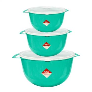 Imagem de Kit Completo PMG Bacias Redondas Tritec Plástico Com Tampa 3,6 6 e 10 Litros - Pequena Média e Grande (Verde)