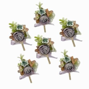Imagem de Youshe Boutonnieres rosa com alfinetes para casamento, terno masculino, corpete, noivo e padrinho, flor na lapela para casamento, formatura, festa de aniversário (6, roxo)