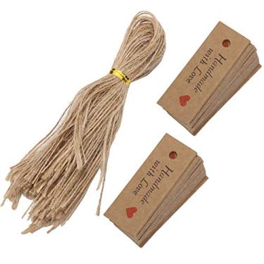 Imagem de SIWOTED 100 unidades de etiquetas para presentes, saco de presente para assar, cartão de papel kraft, lembrancinhas para festa de casamento com barbante