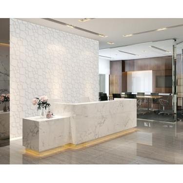 Imagem de Papel de Parede Decorativo 3D, Padrão Geométrico em Quadrados, Branco, 2,80 Metros, Autoadesivo, Design Moderno em Relevo