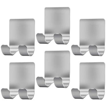 Imagem de 6 peças de ganchos de chuveiro de aço inoxidável à prova d'água, sem perfuração, multifuncional, suporte de barbeador para chapéus, roupões, toalhas, roupas