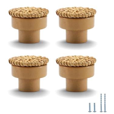 Imagem de Evionlin 12 peças M Puxadores Decorativos de Vime Boho Artesanais Decoração de Casa Móveis de Madeira Boho (faia)