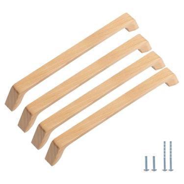 Imagem de Evionlin 8 peças de puxadores de gaveta de madeira angulados de faia para armário de cozinha (orifícios centrais: 192 mm)