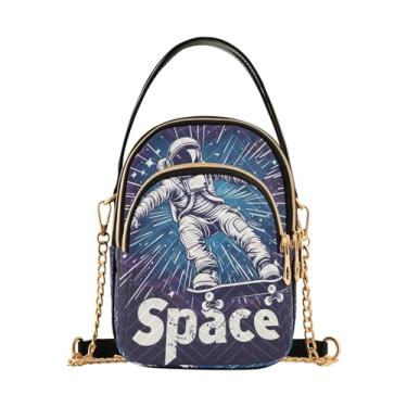 Imagem de Joisal Bolsa tiracolo de chocolate quente na moda bolsas pequenas para mulheres, bolsa tiracolo feminina, Skate astronauta espacial, 15*21*8cm