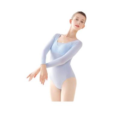 Imagem de Collant de balé feminino de manga curta, body de dança rosa para ginás