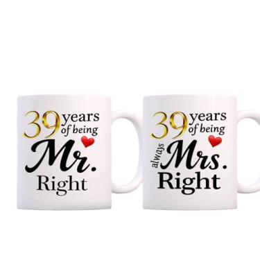 Imagem de SIUNY Conjunto de canecas de café de aniversário de 39 anos para casais 2-39 decorações de presentes de casamento para pais, avós, marido, esposa, ele, dela, 325 ml (39º)