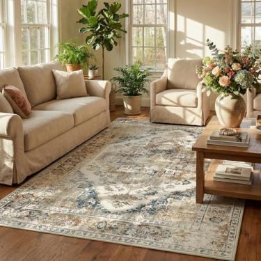 Imagem de jinchan Tapete de área de 15 x 23 cm, vintage, lavável na máquina, retrô, leve de chenille, tapete antiderrapante para sala de jantar, sala de estar, cozinha