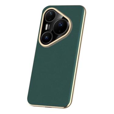 Imagem de LTLMYDAM Capa fina para Huawei Pura 80 Ultra/80 Pro/80 Pro+/80, capa de couro genuíno com lente de envoltório completo, capa de telefone de luxo galvanizada, verde, 80 Pro+