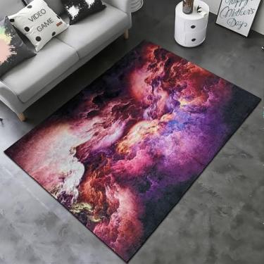Imagem de USTIDE Tapete de veludo brilhante 1,2 x 1,6 m - Tapete macio de microfibra com estampa de nuvem roxa e rosa para sala de estar, quarto, decoração de dormitório