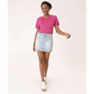 Imagem de Saia Jeans Feminina Bolsos Ecxo Jeans-89603, 40, Jeans azul