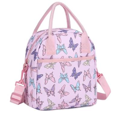 Imagem de VASCHY Lancheira para crianças, lancheira leve isolada para meninas, escola, creche, jardim de infância, borboleta, rosa