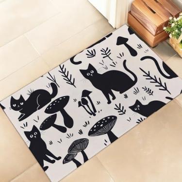 Imagem de amepay Tapete de porta interno de gato preto – Capacho elegante de tecido não tecido de 43 x 75 cm com design retrô de cogumelo, para varanda, quarto, sala de estar - tapete de decoração de natureza