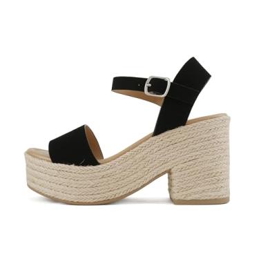 Imagem de Soda Plataforma feminina castle juta bico aberto tira no tornozelo plataforma, Nobuck preto, 40